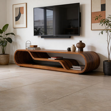 Sculptural Flow Frame TV Cabinet With Layered Open Shelves