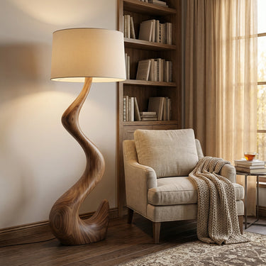 Handcrafted Solid Wood Floor Lamp Sculptural Organic Design