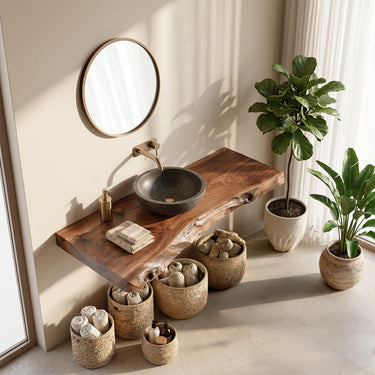 Live Edge Solid Wood Floating Vanity Shelf for Organic Modern Bathroom