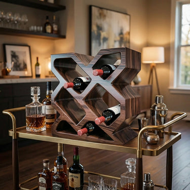 Geometric Solid Wood Wine Rack Modern Sculptural Bottle Holder