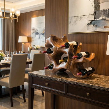 Organic Solid Wood Wine Rack Sculptural Root-Inspired Bottle Holder