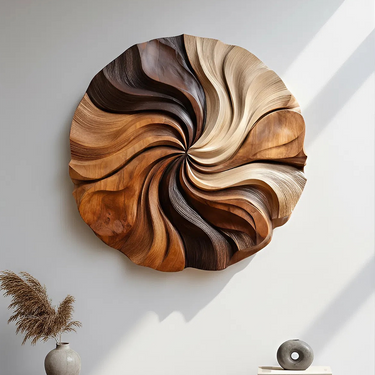 Spiral Carved Solid Wood Wall Sculpture for Modern Interior Decor