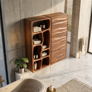 Natural Wood Wall Storage Cabinet With Wave Front Drawers