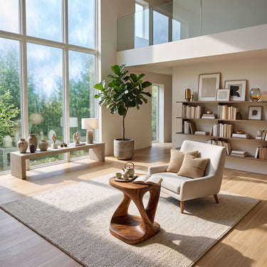 Side Table with Sculptural Double-Curve Base and Wood Finish