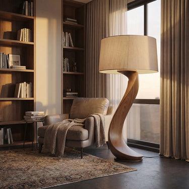 Sculptural Solid Wood Floor Lamp for Elegant Living Spaces
