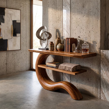 Wave Pedestal Console Table With Floating Shelf