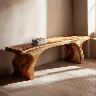 Handcrafted Wood Bench With Waterfall Legs for Warm Minimalism