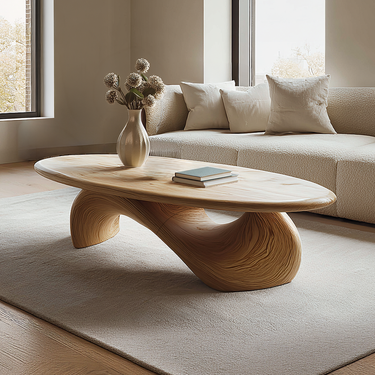 Sculptural Oval Coffee Table with Organic Curve Base for Classic Interiors