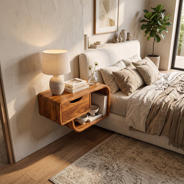 Modern Floating Nightstand with Drawer and Asymmetric Shelf
