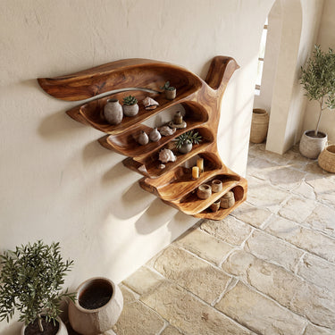Bird Form Wood Wall Shelf With Open Display