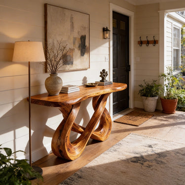 Interwoven Wave Console Table with Sculptural Loop Base
