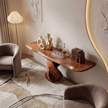Twisted Pedestal Console Table With Live Edge Top