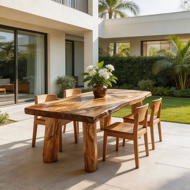 Live Edge Solid Wood Dining Table with Rounded Rustic Legs