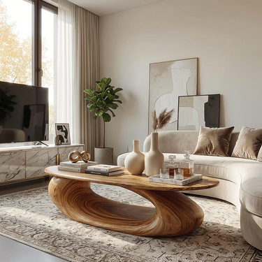 Flowing Sculptural Coffee Table with Continuous Curve Base