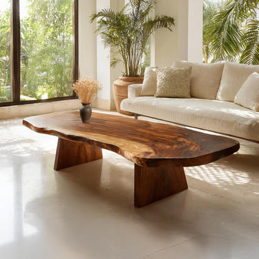 Organic Live Edge Coffee Table with Solid Block Base