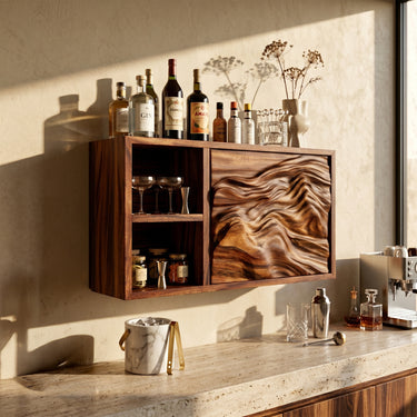Natural Wood Kitchen Wall Cabinet With Sculpted Wave Door