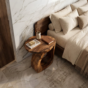 Natural Wood Side Table With Open Loop Base