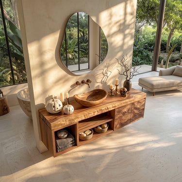 Floating Live Edge Halloween Bathroom Vanity with Open Shelves For Modern Bathroom