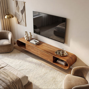 Floating Curved TV Cabinet With Suspended Drawer Storage