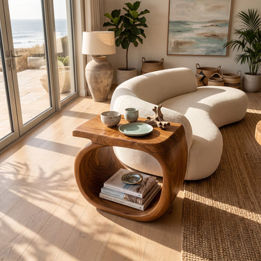 End Table with Rounded Square Top and Open Storage Base