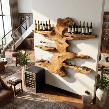 Extra Large Live Edge Wood Wine Rack Luxury Wall Mounted Bar Shelf