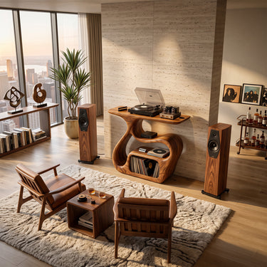 Wood Record Player Stand with Vinyl Storage Modern Audio Console