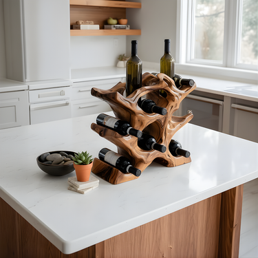 Handcarved Solid Wood Wine Rack Natural Sculptural Bottle Holder