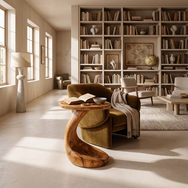 C-Shaped Side Table with Round Top and Loop Base