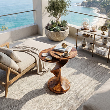 Dual Surface Sculptural Side Table in Natural Wood