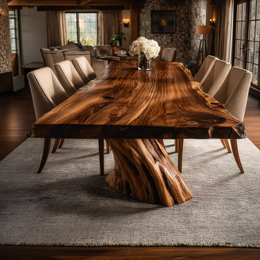 Sculptural Solid Wood Dining Table with Live Edge Rustic Modern