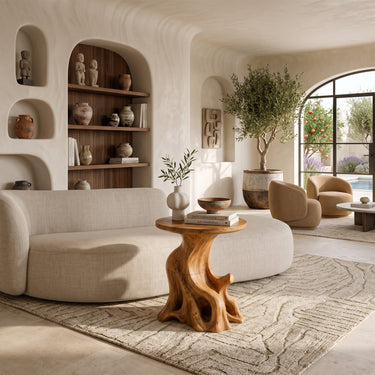 Round Side Table with Curved Pedestal Base