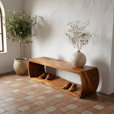 Minimal Wood Entryway Bench With Open Storage