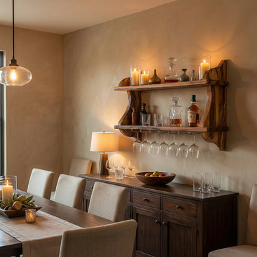 Solid Wood Wall Bar Shelf with Glass Holder Rustic Whiskey Display Rack