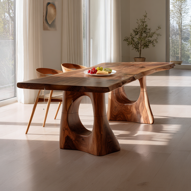 Solid Wood Dining Table with Curved Sculptural Base Modern Design