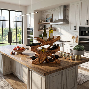 Sculptural Solid Wood Wine Rack for Modern Kitchen Display