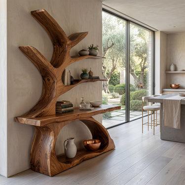 Sculptural Wood Console Table With Branch-Inspired Shelves