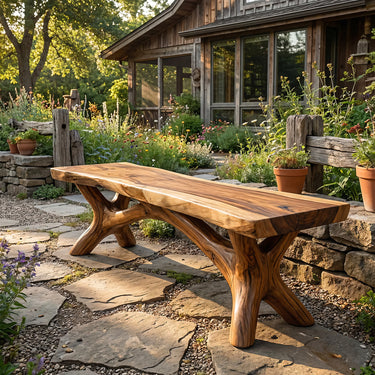 Solid Wood Bench With Branch Base for Architectural Interiors