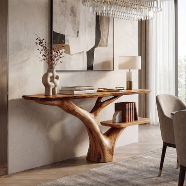 Sculptural Tree Form Console Table With Tiered Shelves
