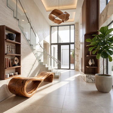 Modern Wood Bench With Continuous S Curve Base