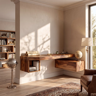 Corner Solid Wood Floating Desk with Drawer