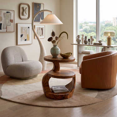 Round Side Table with Two-Tier Shelves and Sculptural Loop Base