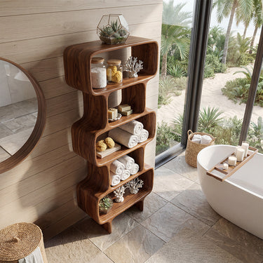 Rounded Wood Bookshelf With Open Display Storage