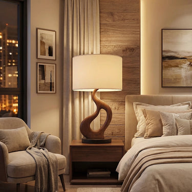 Organic Solid Wood Table Lamp with Sculptural Loop Design