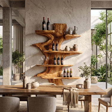 Live Edge Solid Wood Wine Rack Wall Shelf Natural Bar Storage Decor