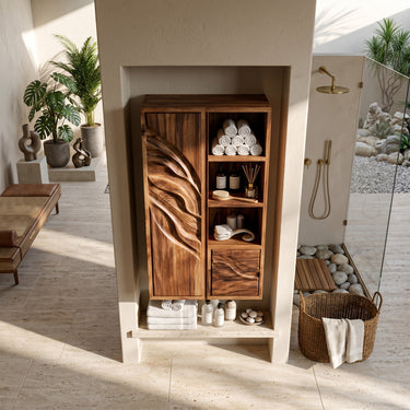 Natural Wood Kitchen Wall Cabinet With Leaf Carved Door