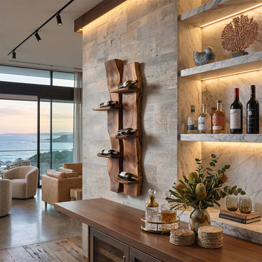 Dual Live Edge Solid Wood Wine Rack for Rustic Modern Wall Display