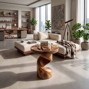 Round Side Table Top and Sculptural Curved Base