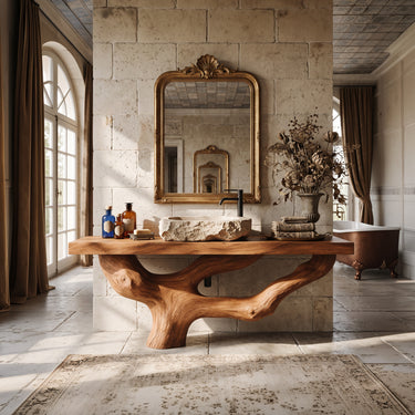Natural Wood Branch Vanity With Sculptural Open Base