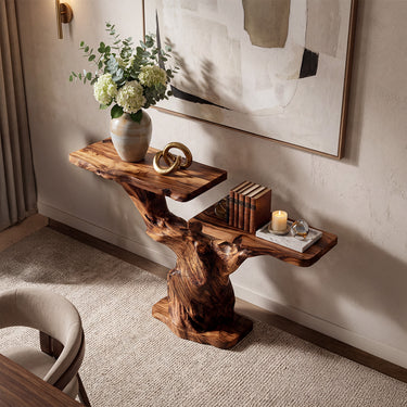 Asymmetrical Sculptural Console Table With Dual Tier Design
