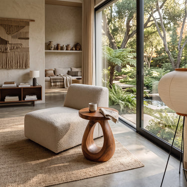Round Side Table with Sculptural Teardrop Open-Loop Base